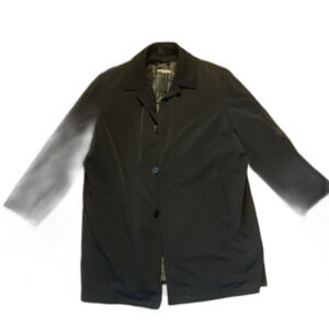 Weatherproof Black Button Spread Collar Overcoat Removable Lining Long Size L